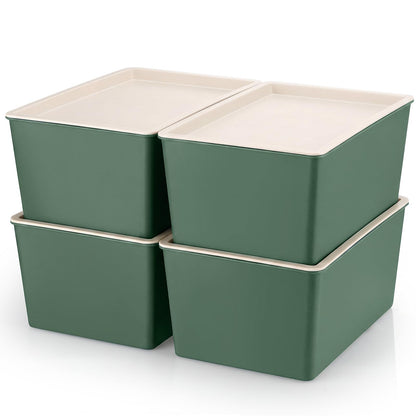Menkxi 4 Pcs Storage Bins with Lids Plastic Stackable Containers for Organizing Shelves Christmas Ornament Box Baskets(Green,Large)