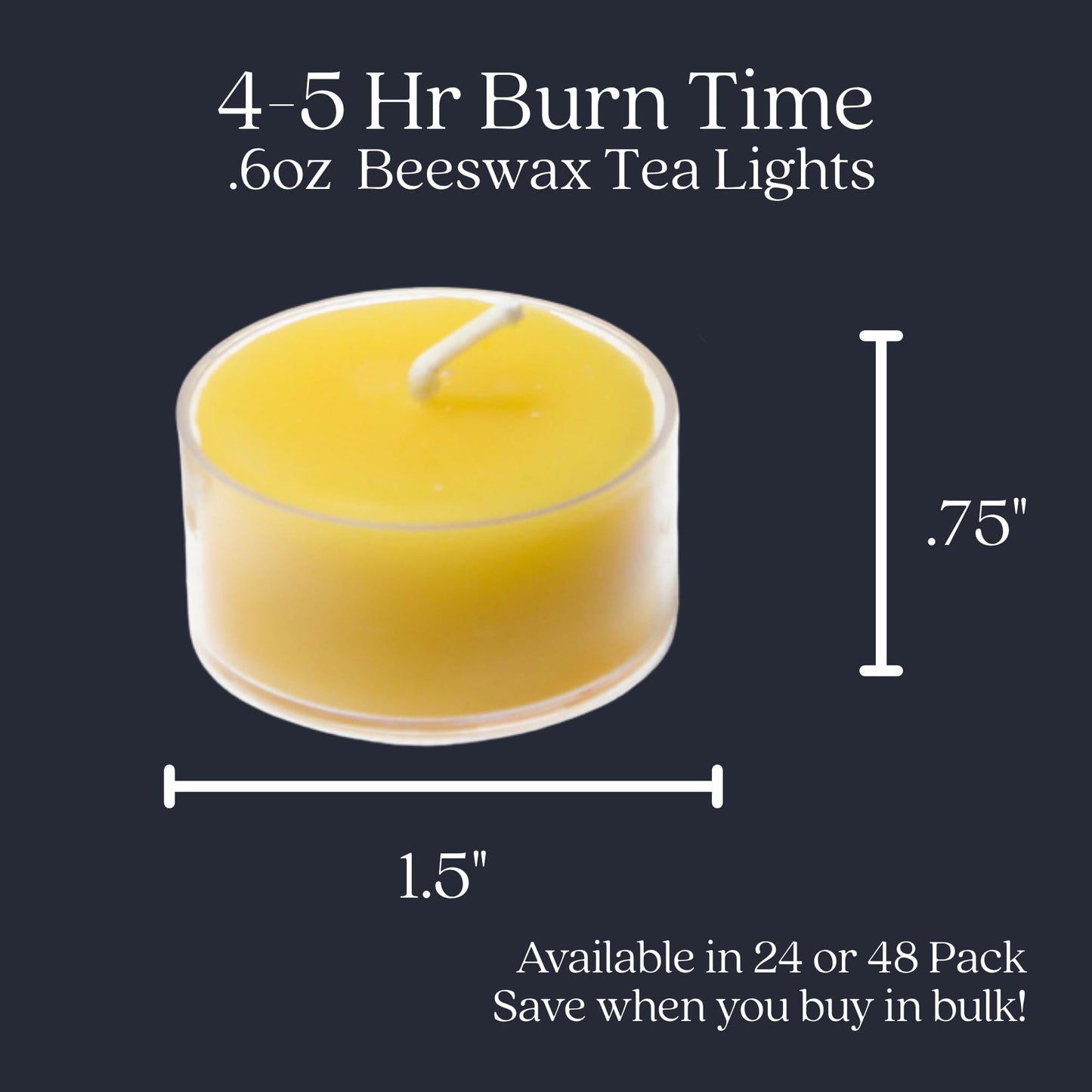 Bluecorn Beeswax Tea Light Candles, 100% Pure Natural Bees Wax, Yellow Tea Lights, Fragrance Free, Paraffin & Soy Free Candle Wax, Clean Burning, Long Lasting (4-5 Hrs), American Made, 48 Pack