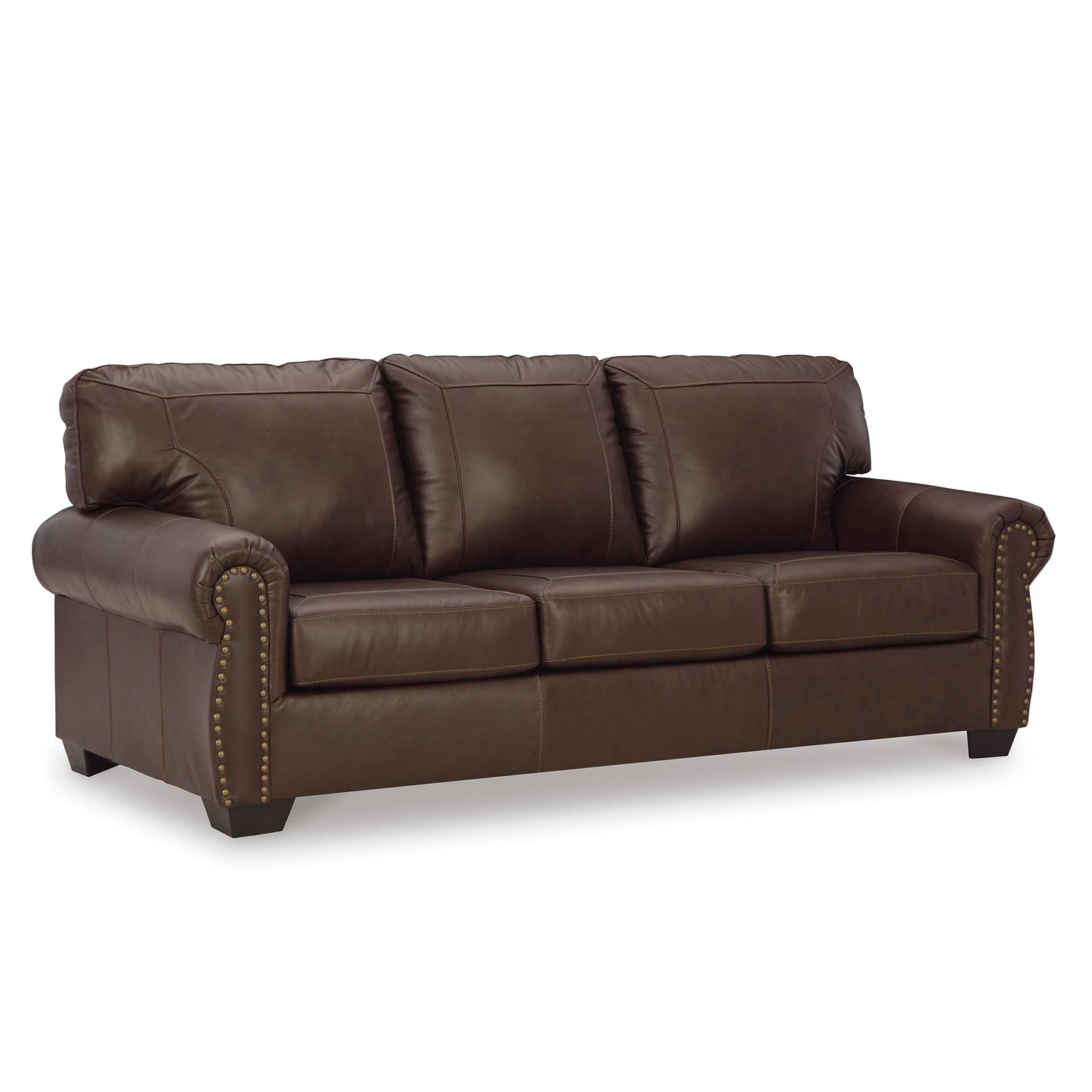 Signature Design by Ashley Colleton Classic Leather Match Sofa with Nailheads, Dark Brown