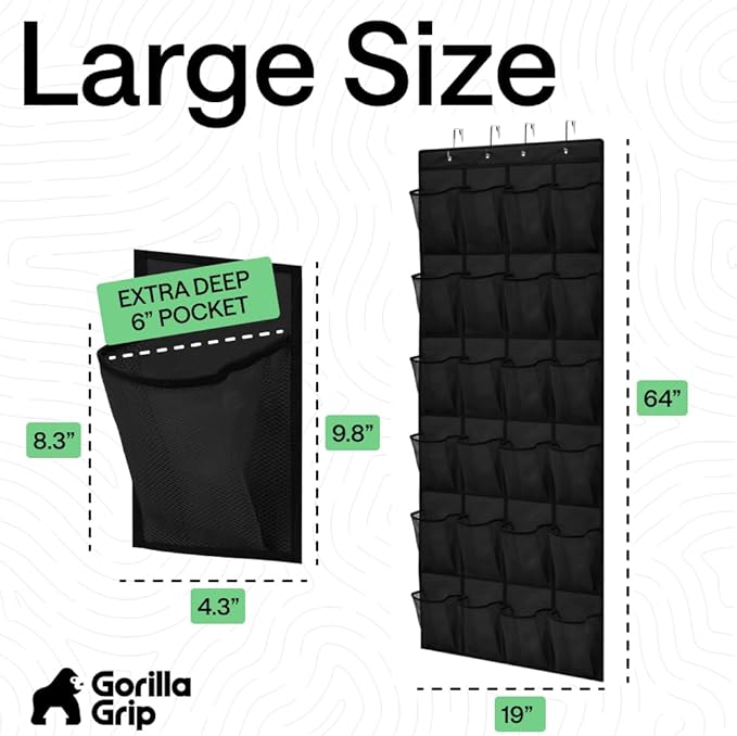 GORILLA GRIP Over the Door Shoe Organizer, 24 Extra Large Breathable Mesh