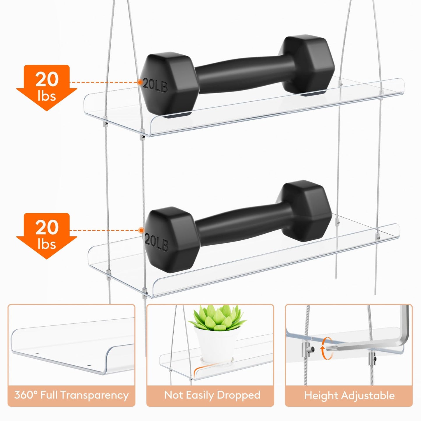 Lifewit 2-Tier Window Plant Shelves 15", Acrylic Adjustable Hanging Floating Shelf, Window Sill Extender for Succulent Plants, Micro Greens, Seed Starter Pots, Herb Planters 38 x 15 cm/15x6