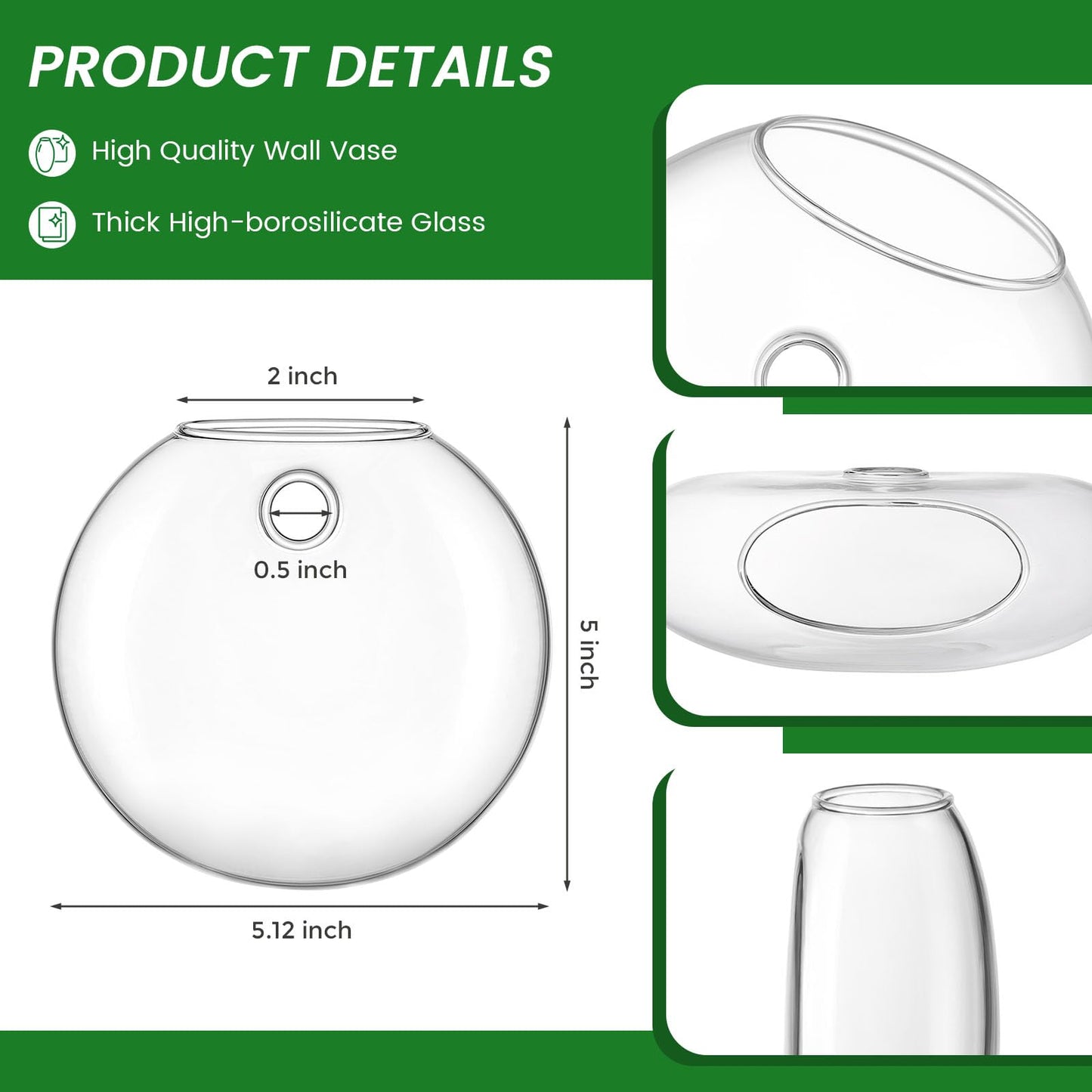 DomeStar 4PCS Wall Vases, Wall Mounted Hanging Glass Vases Clear Planter Terrarium Station for Hydroponics Plants Propagation Home Office Living Room Decor
