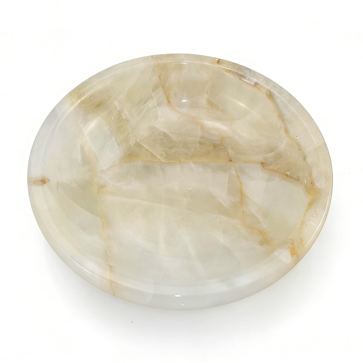 YeasHome Calcite Stone Bowl, D20 Natural Crystal Bowl for Decor - Hand Carved Decorative Bowl for Centerpiece, Coffee Table, Yoga Meditation, Gift Idea (Marbled Pattern)
