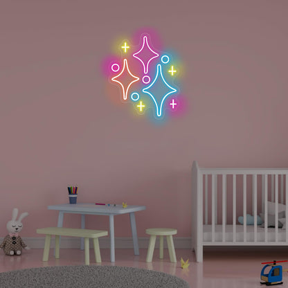 Sparkle Stars Neon Signs, Led Light Wall Decor For Kids Boys Girl's Bedrooms Living Room Nursery, Store Decoration, Game Room Family Birthday Bar Wedding Party Gift, Christmas, Birthday, Wedding, Hom