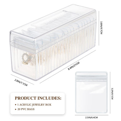 HOMEHIVE Acrylic Jewelry Box Organizer, Clear Jewelry Organizer and Storage with 20 Portable Anti Tarnish Jewelry bags, Travel Jewelry Case for Earrings/Rings/Necklaces Gifts for Women Girls, Clear