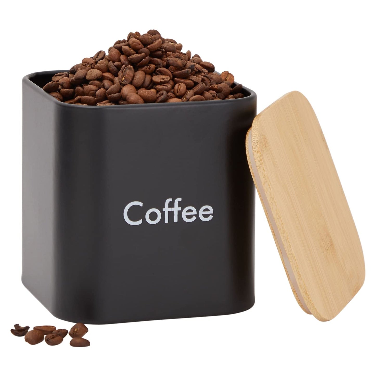Juvale Coffee Tea Sugar Container Set - Black Iron Square, 3 Pack, 48 oz Each - Coffee Bean Storage & Sugar Storage - Countertop Kitchen Canisters with Tight Seal Lids