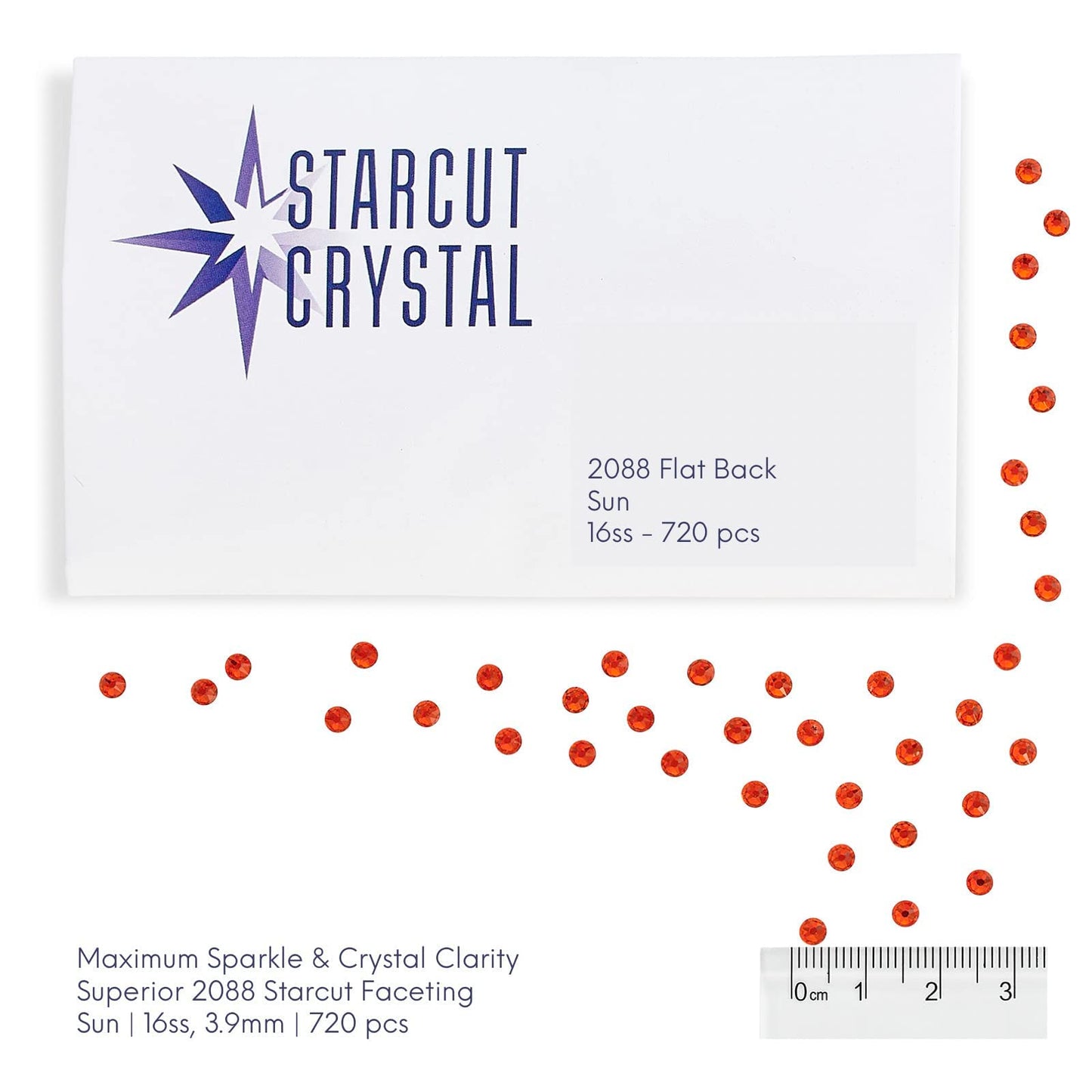 Starcut Crystal, Orange 2088 Flatback Rhinestones, Expert Faceting for Brilliant Sparkle, Sun, 16ss (4mm), 720pcs