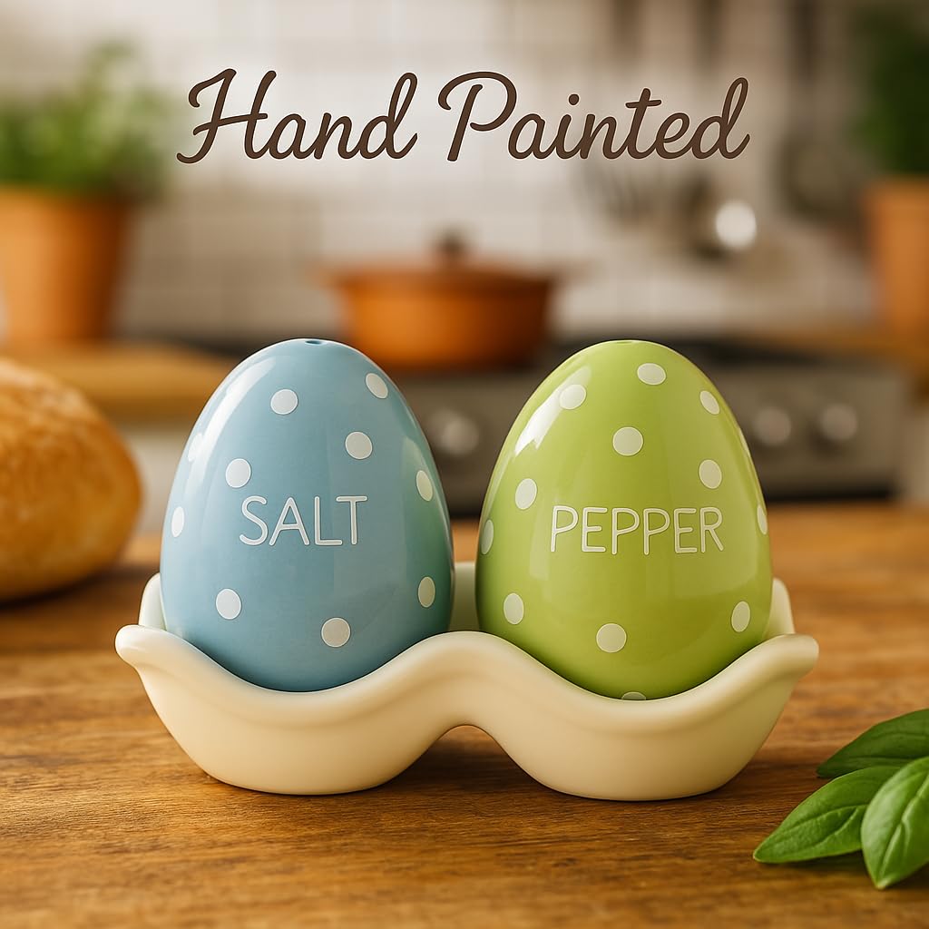 The Bridge Collection Polka Dotted Easter Egg Salt and Pepper Shaker Set