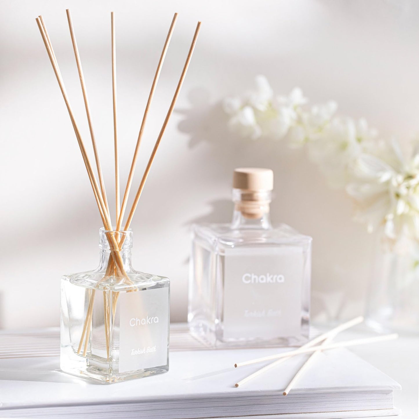 Chakra Reed Diffuser Set - Reed Diffusers for Home, Office and Living Spaces with Long-Lasting Fragrance, Scent Diffuser with Decorative Glass Bottle & Bamboo Sticks, 3.3 fl oz, Turkish Bath