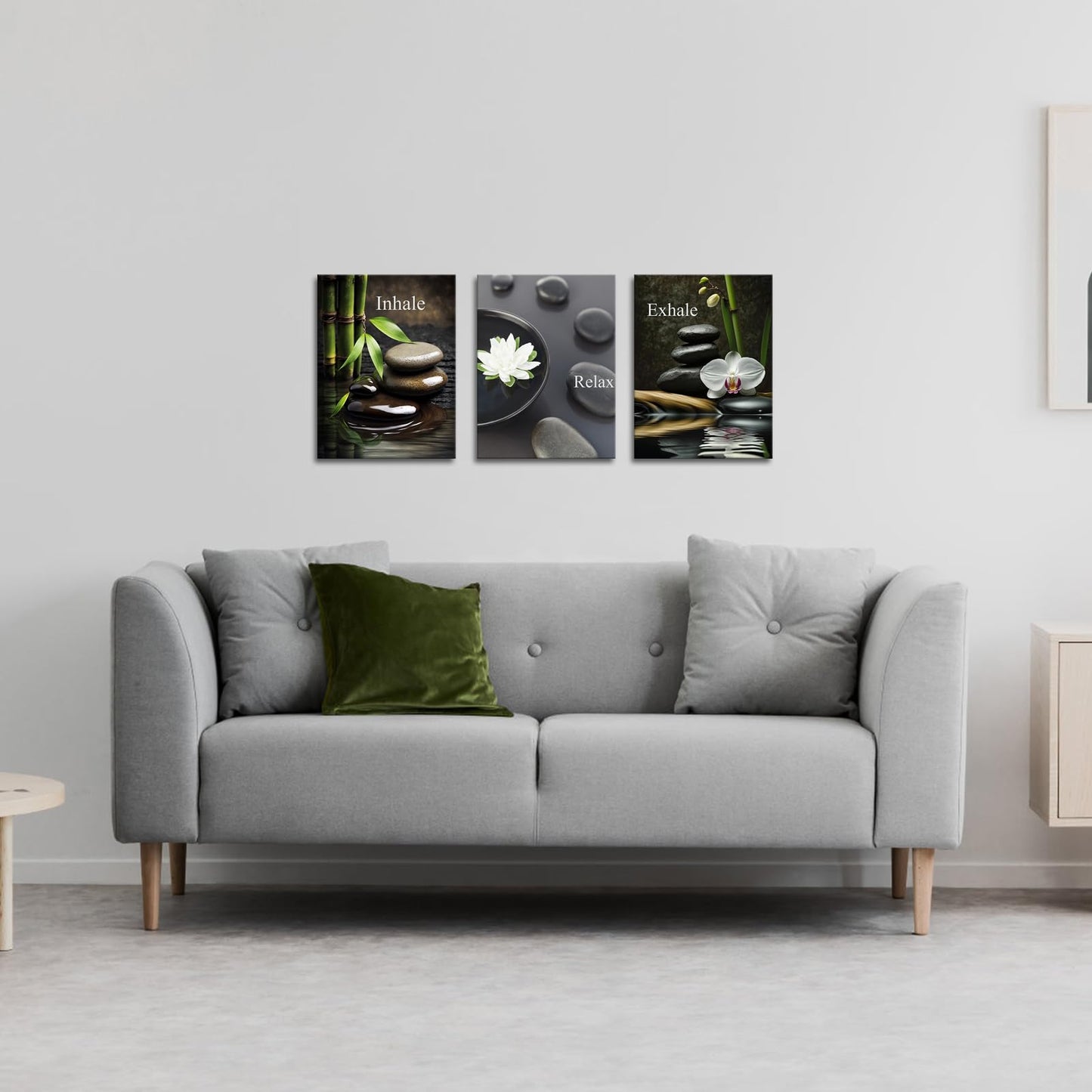 FuShvre Zen Wall Art for Bathroom Zen Stone Bamboo Lotus Orchid Flower Pictures Still Life Prints for Zen Meditation Room Wall Decor Framed 12x16 inch each piece (small)