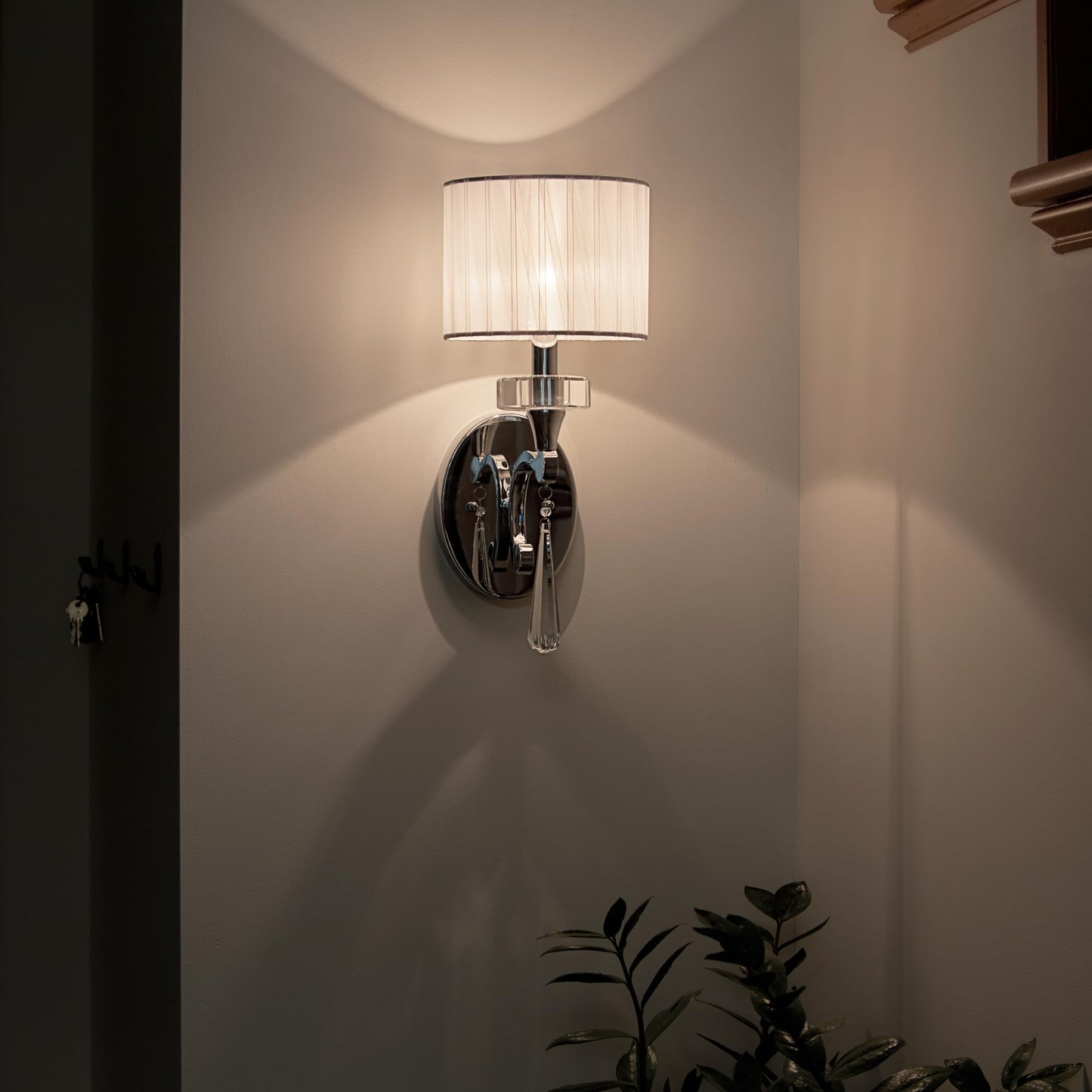 Kichler Parker Point 16.25"" Wall Sconce in Chrome, 1-Light Wall Mount Light with Optical Crystal Accents and Organza Fabric, ("16.25" H x 6.75" W), 42634CH