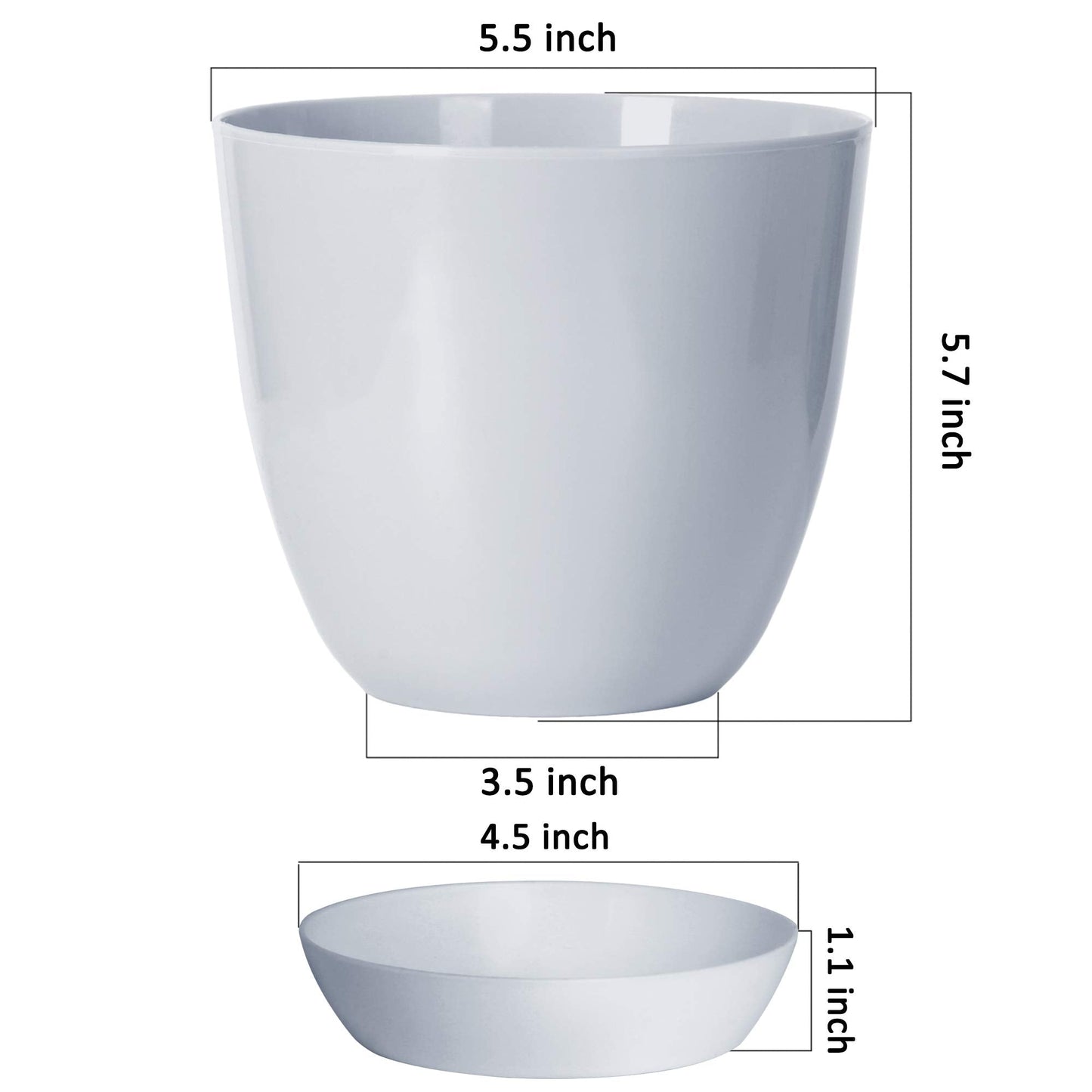 Youngever 8 Pack 5.5 Inch Plastic Planters Indoor Flower Plant Pots, Modern Decorative Gardening Pot with Drainage for All House Plants, Flowers, Herbs, Succulents and Hanging Plants (Grey)