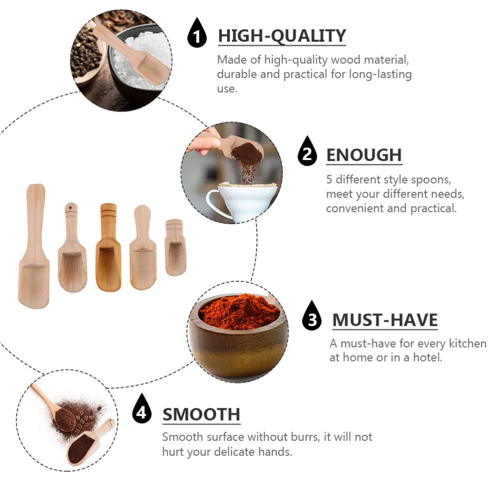 DOITOOL 10Pcs Small Salt Spoon Wooden Salt Spoon Set Mini Tea Scoop and Seasoning for Tea Leaves Bath Condiments Flour Smooth Surface for Kitchen Home Use