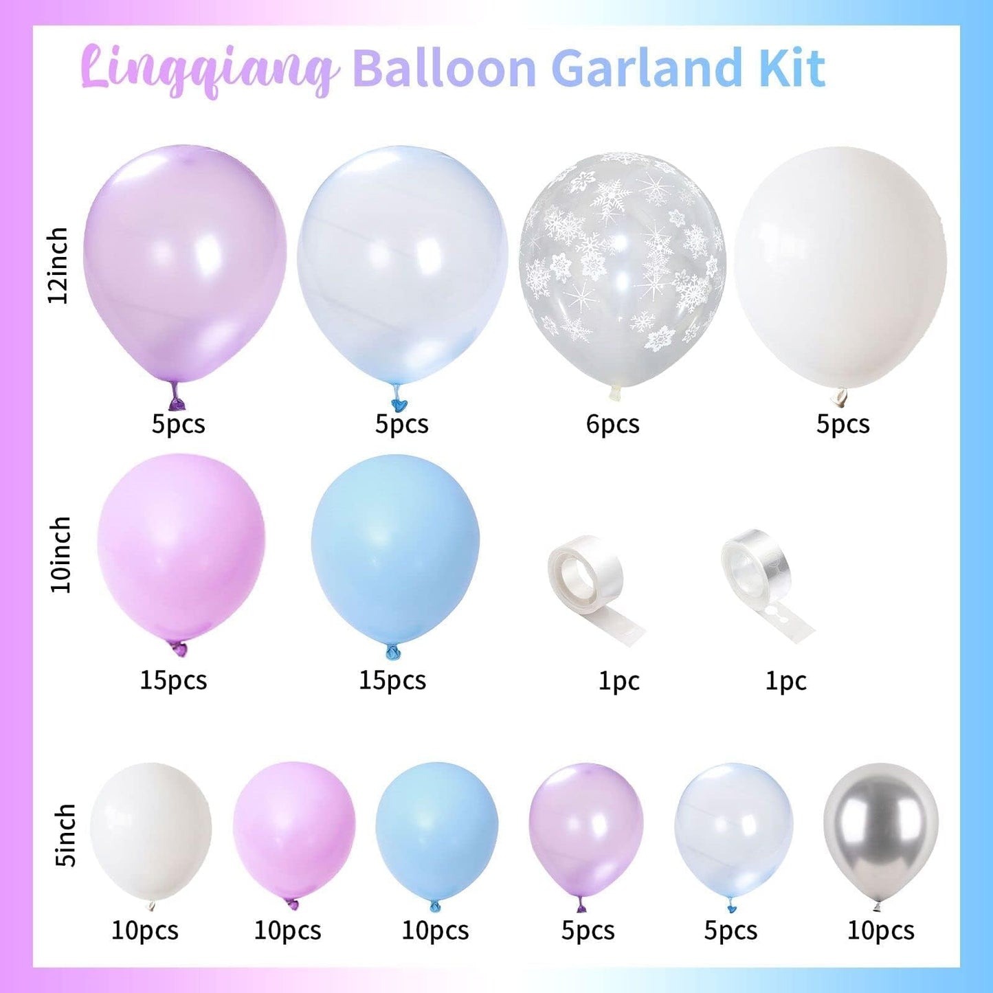 Winter Balloon Garland Arch Kit, 103Pcs Pearl Purple Blue White Metallic Silver Snowflake Latex Balloons Garland for Christmas Winter Wonderland Theme Princess Birthday Baby Shower Party Decorations