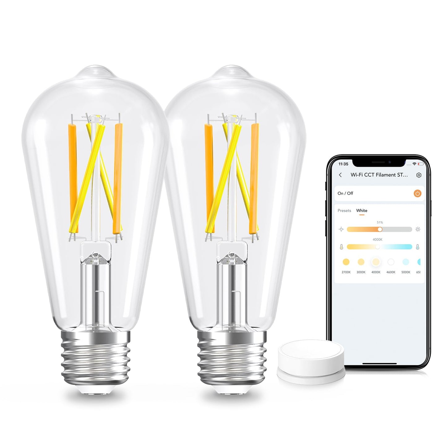 Linkind E26 Smart Edison Bulbs, 2700K-6500K Tunable WiFi Edison Bulbs with Remote Control, 8W 60W Equivalent Dimmable ST19 (ST58) Vintage Light Bulbs 800lm, Compatible with Alexa & Google Home, 4-Pack