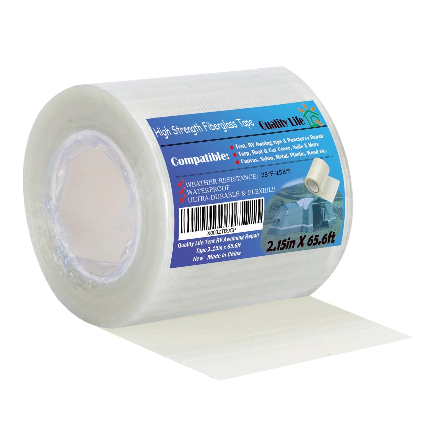 Quality Life 65.6ft RV Awning Repair Tape, Tent, Waterproof Tarp, Car Cover, Boat Covers, Sail Tape, Outdoor Umbrella Fiber Glass Repair Tape 3.15in