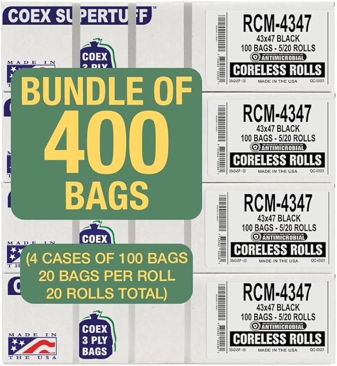 Aluf Plastics - 3 Ply Trash Bags, 56 Gallon, 1.55 Mil