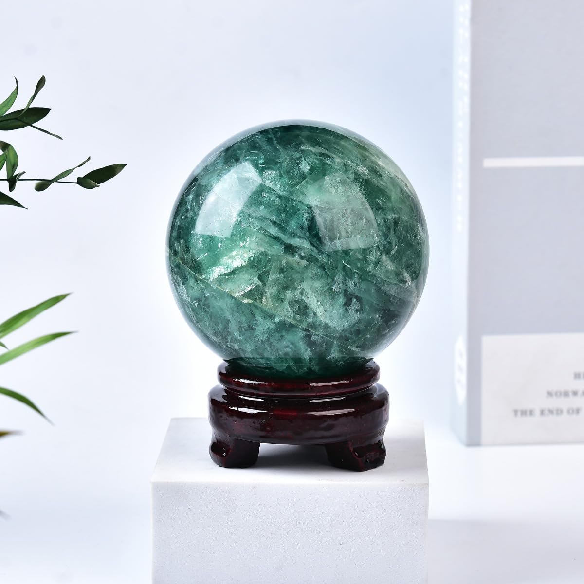 MOGEMT Green Fluorite Crystal Ball with Stand Large Crystals Sphere Decorative Ball Meditation Witchcraft Home Decor 90-100mm/3.5-3.9"