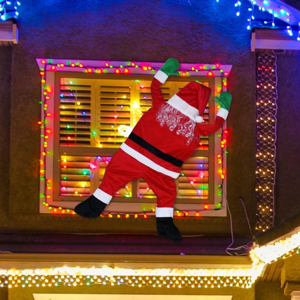 YEAHBEER 4.92 FT Christmas Hanging Santa Claus,Christmas Outdoor Decoration for Gutter or Roof/Chimney/Tree/Porch