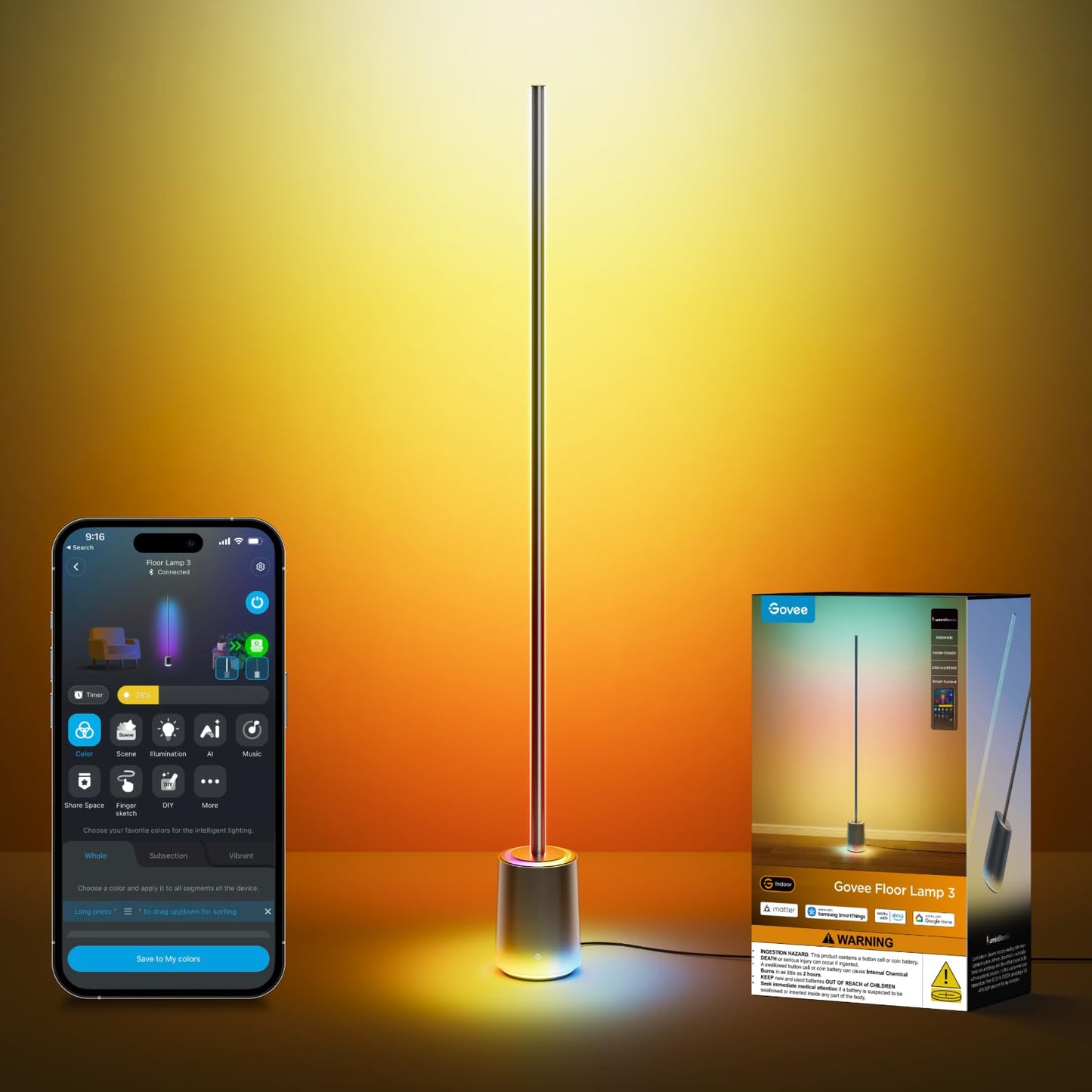 Govee Floor Lamp 3 with Luminblend+ Technology, 2100lm Standing Lamp, Work with Matter,1000K-10000K Modern Floor Lamps for Living Room, Bedroom, Office, Corner Lamp with Dynamic Scenes, DaySync