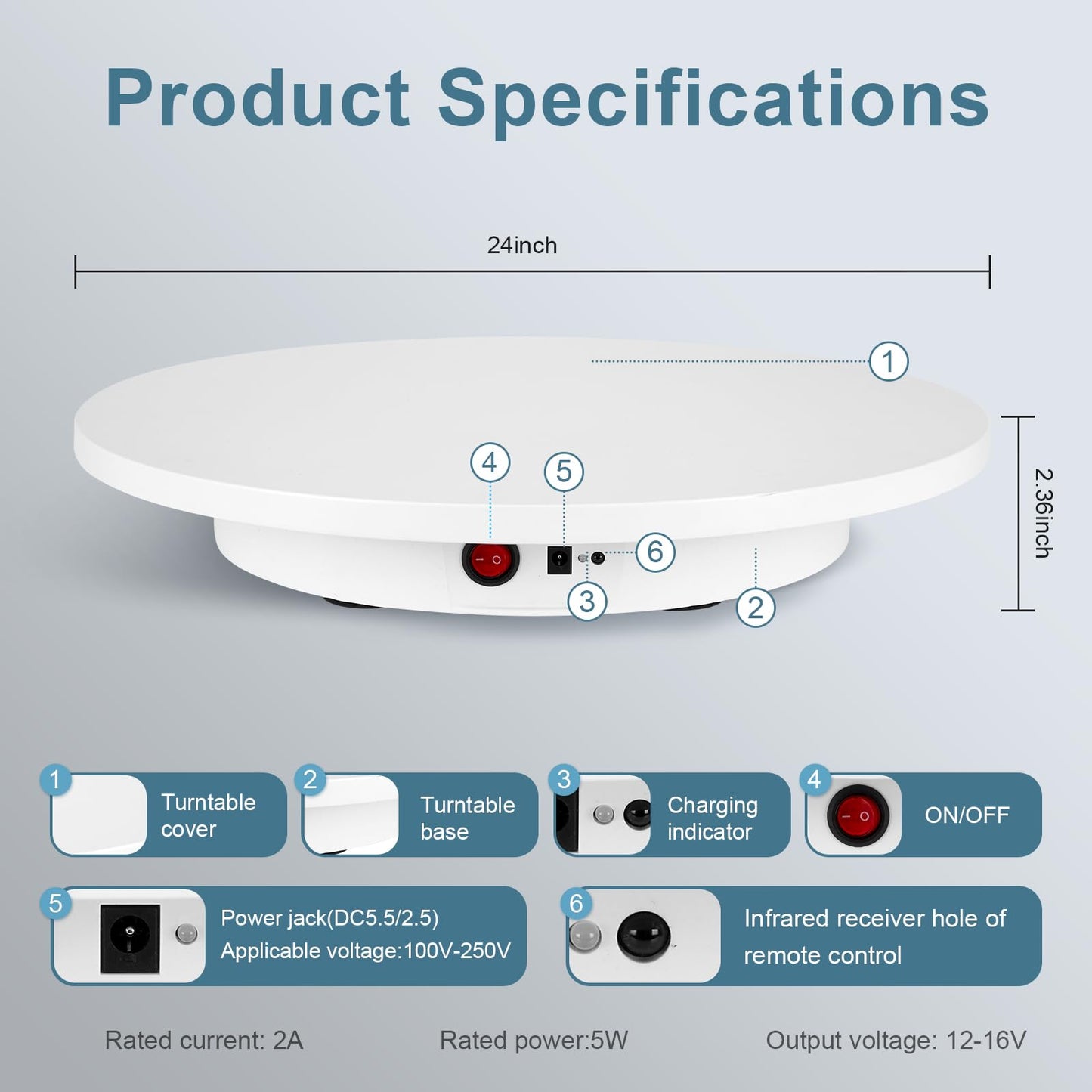 Motorized Rotating Display Stand, Angle Speed Adjustable Electric Rotating Turntable, 360 Degree 330 Lbs Load Auto Rotating Platform for Photography Big Size Products Display Video Show, Wired White