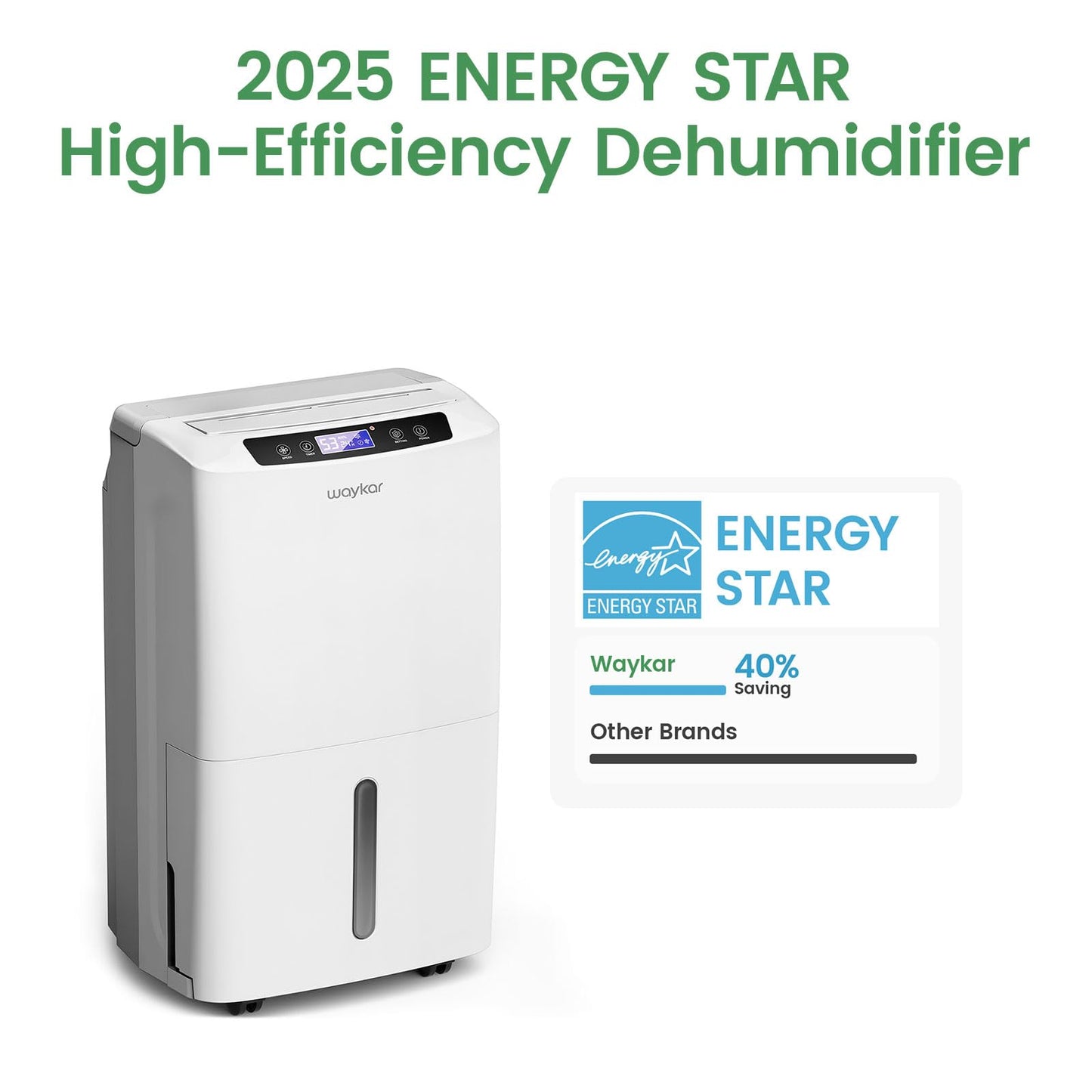 Waykar 34 Pints Energy Star Dehumidifier for Spaces up to 2,000 Sq. Ft at Home, in Basements and Large Rooms with Drain Hose and 0.66 Gallons Water Tank