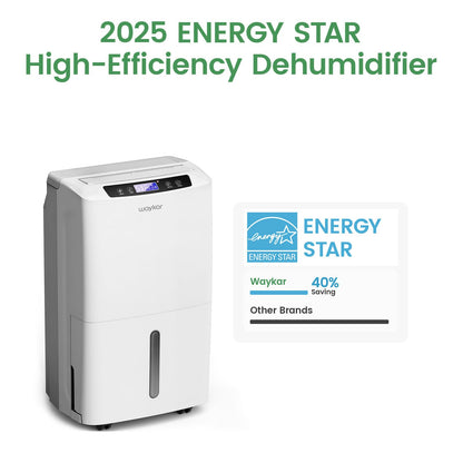 Waykar 34 Pints Energy Star Dehumidifier for Spaces up to 2,000 Sq. Ft at Home, in Basements and Large Rooms with Drain Hose and 0.66 Gallons Water Tank