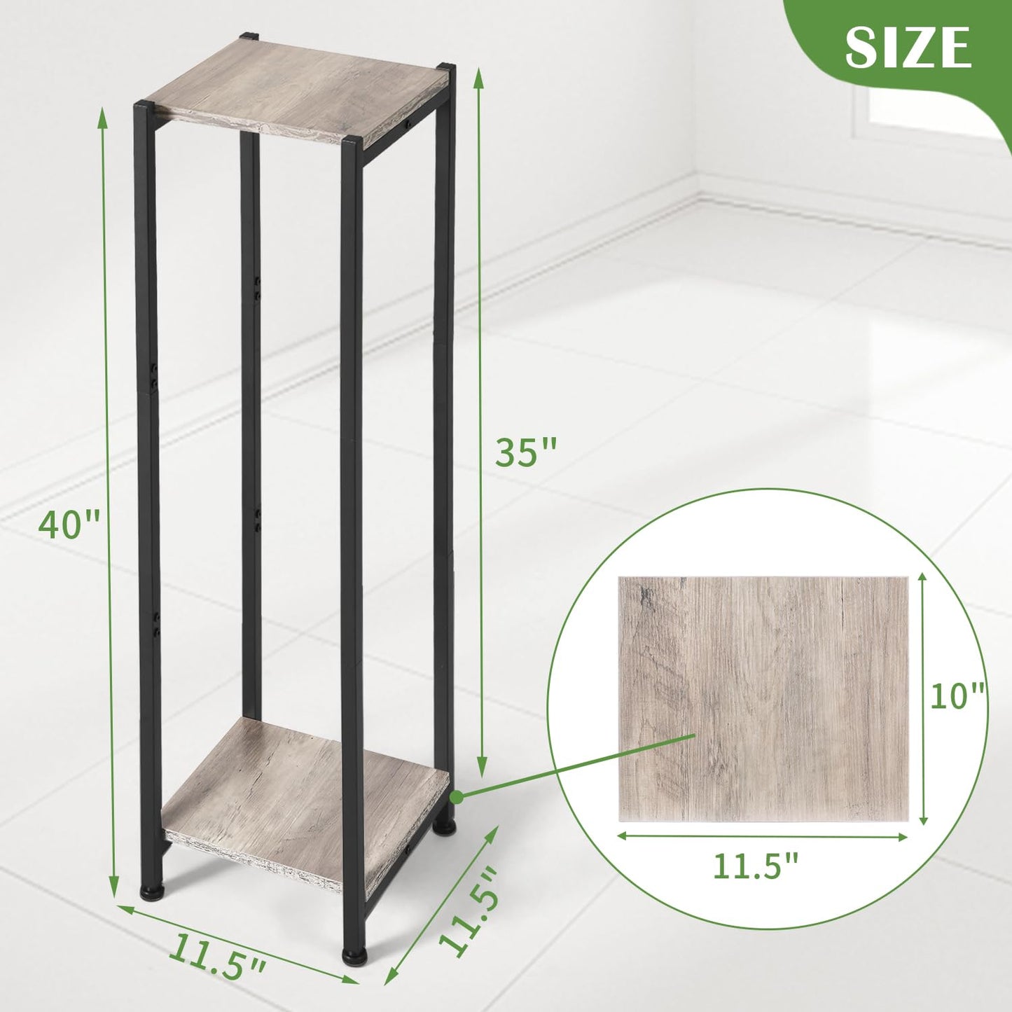 Dipion Extra Tall Plant Stand Indoor,40 Inch Plant Stands,2 Tier Metal Plant Stand with Heavy Duty Wood,Greige and Black