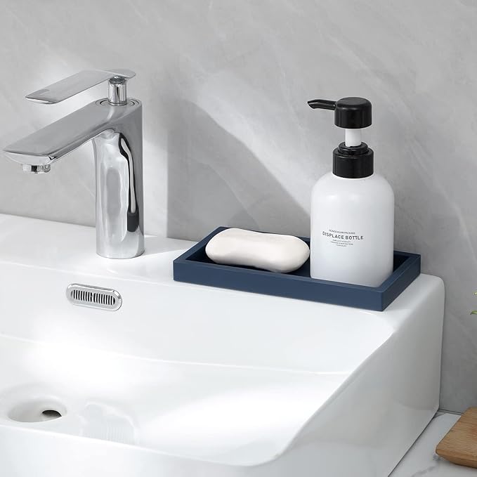 Small Silicone Bathroom Vanity Tray Rectangle Soap and Sponge Holder Kitchen