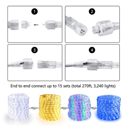 Brizled Warm White Rope Lights, 18ft 216 LED Rope Lights Waterproof, 120V Plugin White Christmas Light Connectable with Clear PVC Tube, Indoor/Outdoor Decorative Tube Light for Backyards, Garden Patio