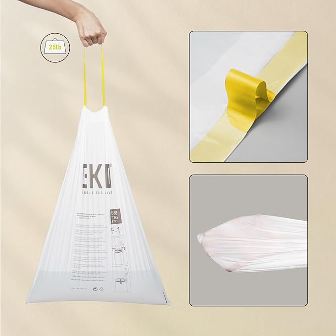 EKO 8 Gallon / 30.3 Liter, Extra-Strong Unscented Garbage Bags, Easy-Dispense