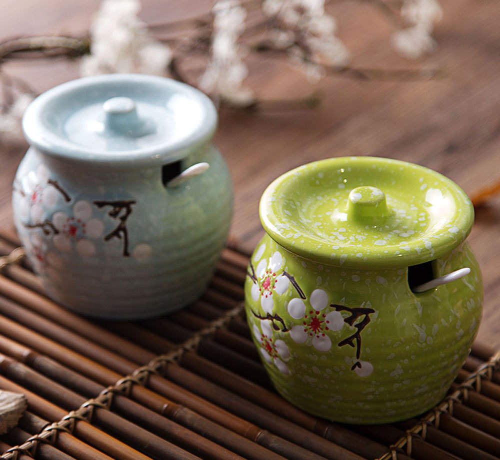 Ceramic Flower Sugar Bowl Seasoning Pot Salt Pepper Storage Jar
