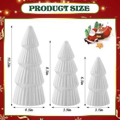 JOICEE 3 Pcs Velvet Ceramic Christmas Trees, Xmas White Modern Velvet Cone Tabletop Trees for Christmas Decorations Indoor Table Mantel Entryway Centerpieces Home Room Decor