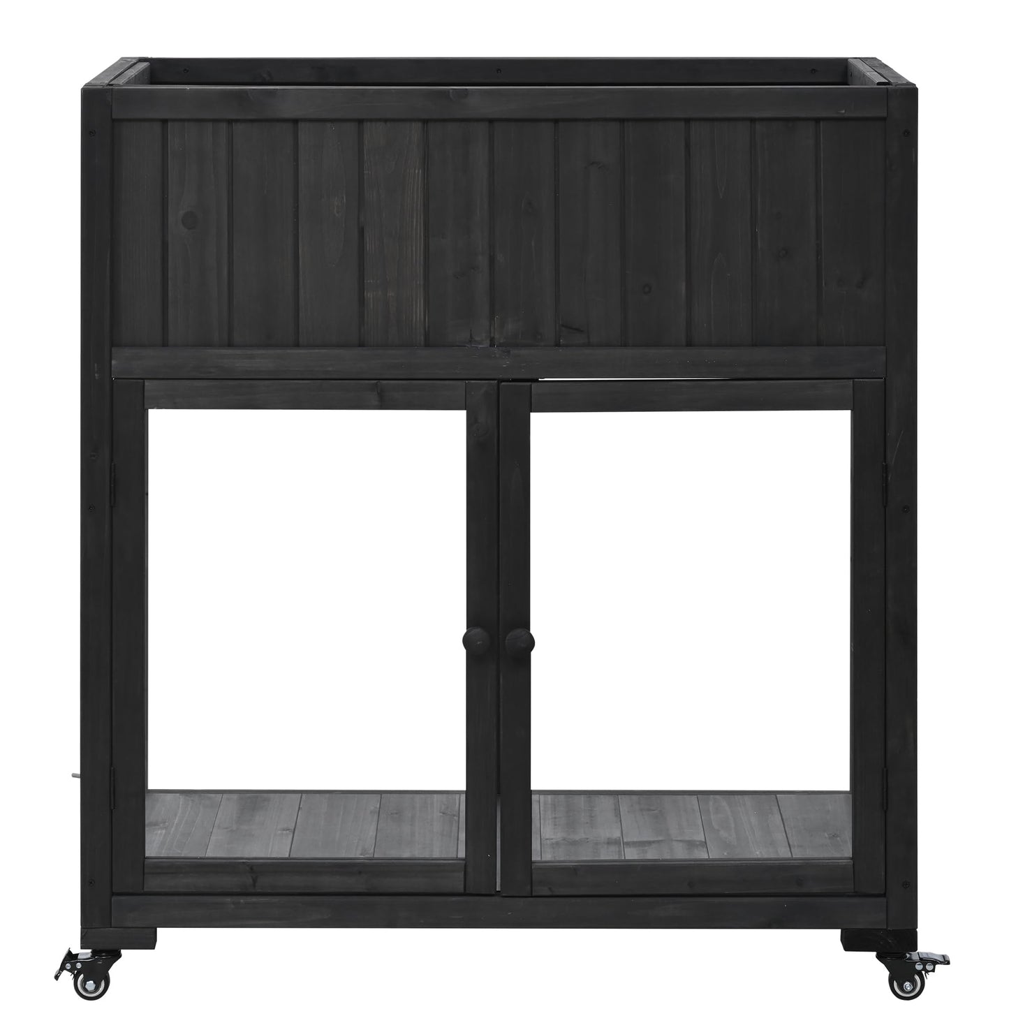 Merax 35.4''x17.7''x37.4'' Raised Garden Bed, Compact 2 Doors Garden Greenhouse with Wheels, Mini Wood Cold Frame Planter Box Stand for Backyard, Patio, Balcony w/Bed Liner,Black