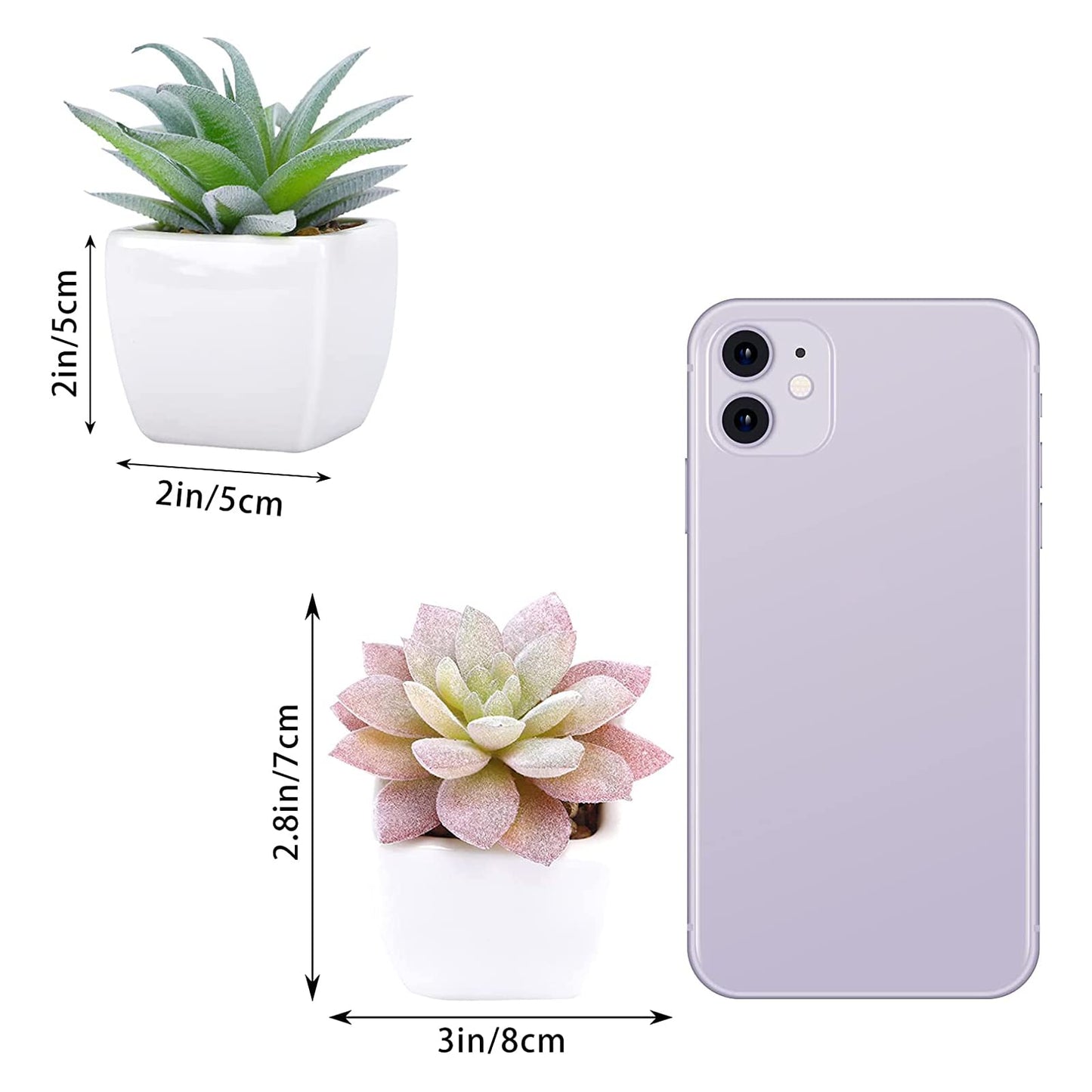 FUNARTY 5pcs Artificial Succulent Plants, Small Fake Desk Plants Mini Succulents Indoor for Shelf Living Room Bedroom Windowsills Office Home Decoration (Include White Ceramic Pots)