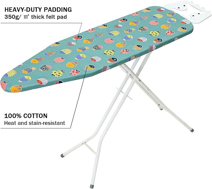 Ironing Board Cover and Pad Standard Size 15" x 54", 3 Pairs of Hook and Loop