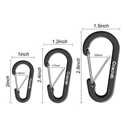 Carabiner Clips Assorted Sizes Pack, Includes Small 2 Inch Carbineers, Medium 2.4" Caribiner, Large 2.8 Inch Caribeaner Heavy Duty, Aluminum Carabiner for Backpack (Black)