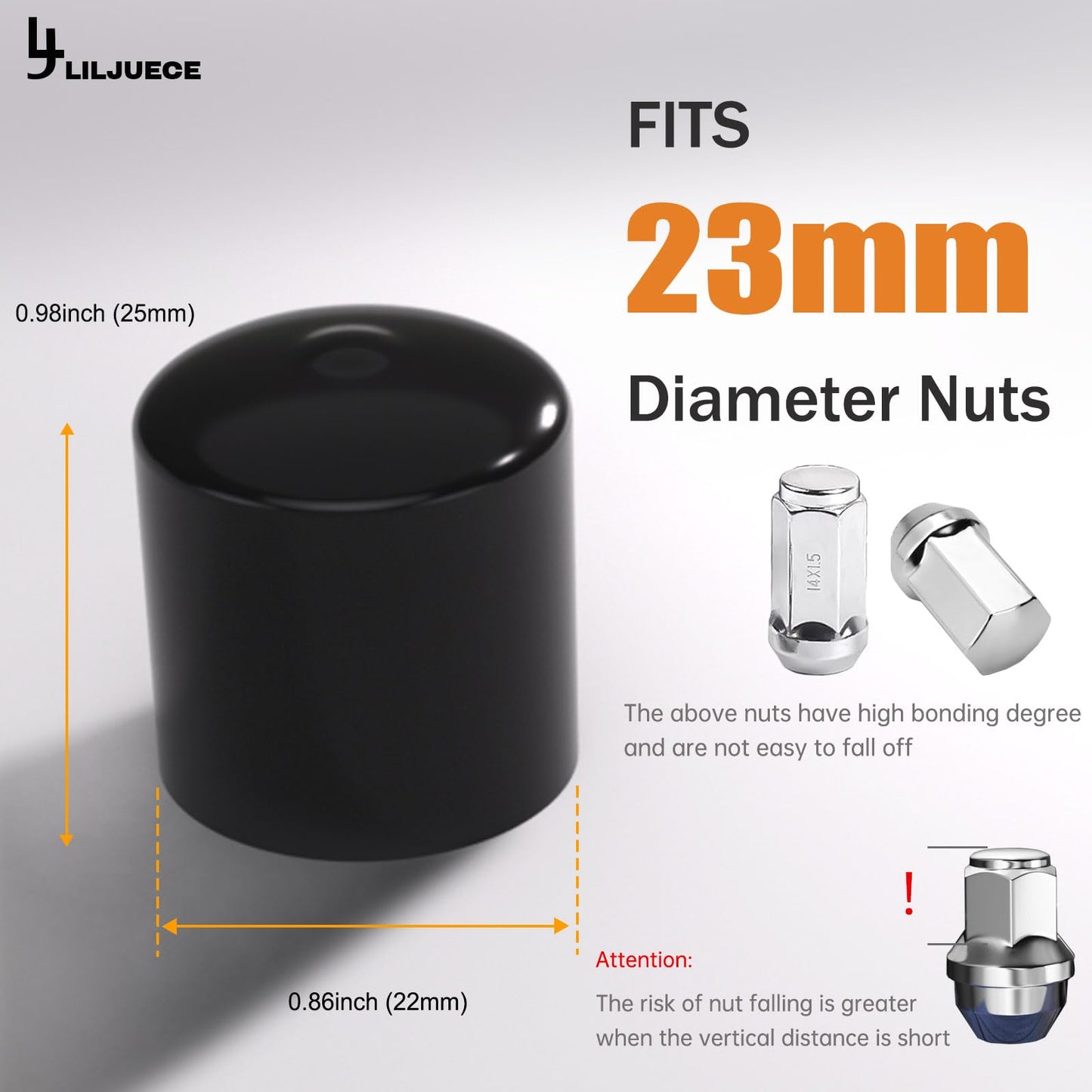 LILJUECE Lug Nut Covers- 24PCS 21-23mm Inner Flexible Fit Anti-Skid Treatment Wheel Lug Nut Cap with Removal Clip and 4 Tire Valve Stem Caps (Black)