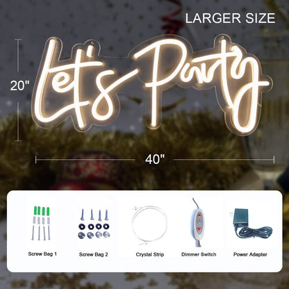 Divatla Super Large Neon Sign - 'Let's Party' for Engagement, Prom, Wedding & More - Dimmable, Warm White