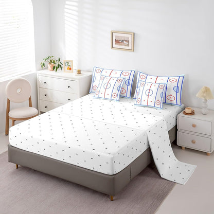 Erosebridal Ice Hockey Bedding Set Twin 7 Piece Winter Sports Game Comforter Sets Puck Design Bed in A Bag with Sheets Soft Breathable Microfiber Bed Set for Kids Boys Teens Child Room