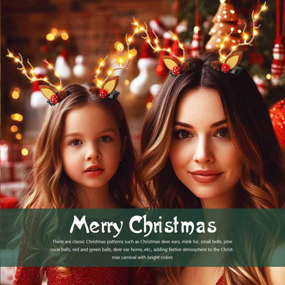 Bartosi LED Light Christmas Hair Clips Reindeer Antlers Xmas Hairpins Hair Barrettes Cute Party Cosplay Head Pieces Hair Accessories for Women and Girls (Pack of 2)