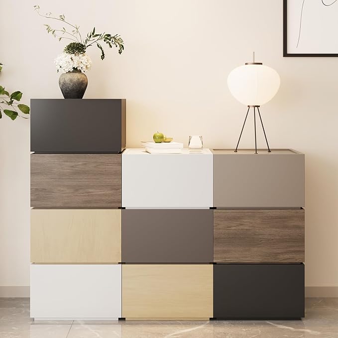 Modern Nightstand Stackable Storage Drawers, Modular Bedroom Furniture Set