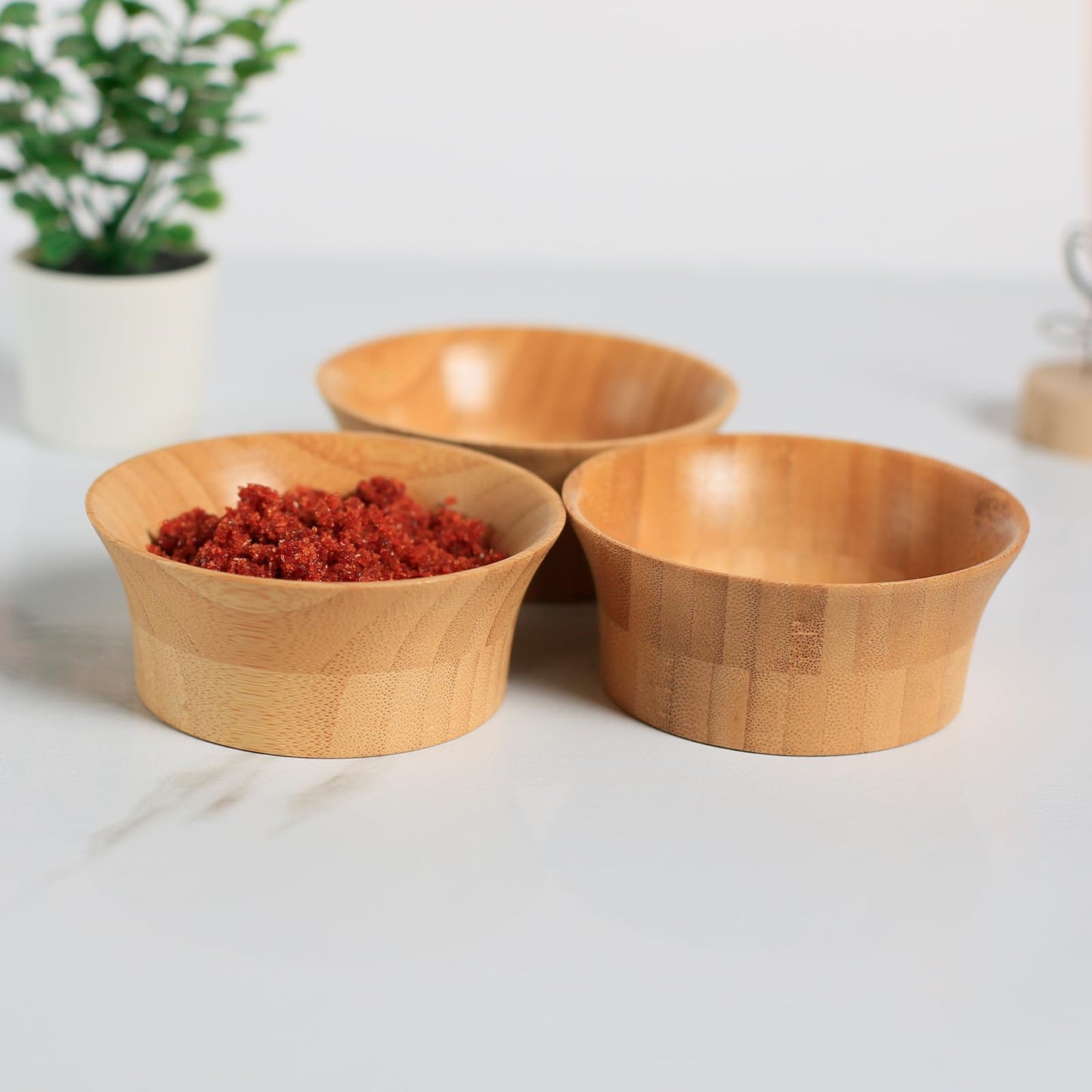 ZTHapwa Small Bamboo Wooden Bowls, 3.4 OZ Salsa Bowls for Side Dishes/Dipping Sauce, Hand Carved Kitchen Prep Bowl for Salt/Condiments, Charcuterie Board Accessories 4 Pcs