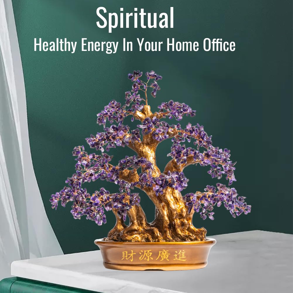 Natural Large Amethyst Tree,18" Amethyst Crystal Bonsai Tree(1300 Gemstone Count) Chakra Tree with Healing Properties Crystal Feng Shui Money Tree of Life for Positive Energy Good Luck Wealth