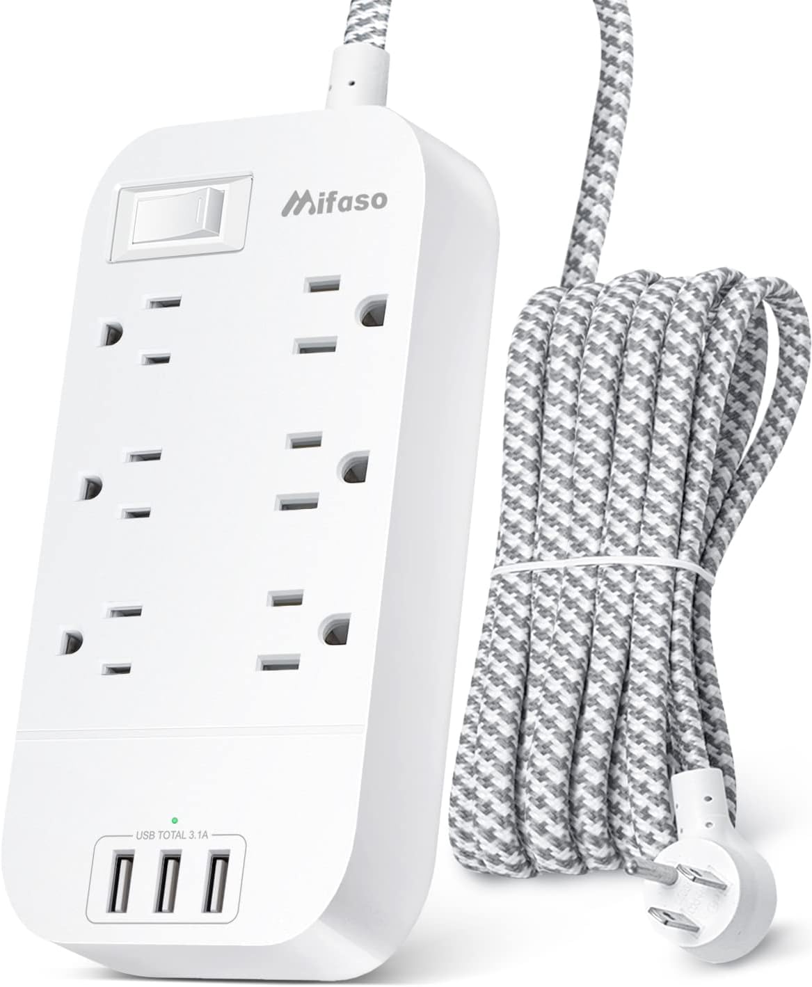 Power Strip - 10 FT Long Flat Plug Extension Cord, 6 Outlets 2 USB A 2 USB C Ports Outlet Extender with Overload Protection, Wall Mount, Desktop Charging Station for Home, Office and Dorm Essential