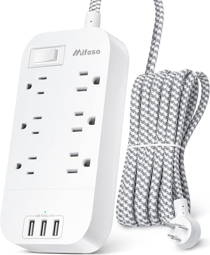 Power Strip - 10 FT Long Flat Plug Extension Cord, 6 Outlets 2 USB A 2 USB C Ports Outlet Extender with Overload Protection, Wall Mount, Desktop Charging Station for Home, Office and Dorm Essential