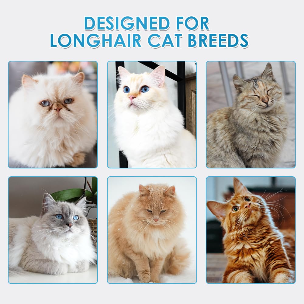 Mooncat Waterless Shampoo & Brush Kit for Longhair Cats | Complete Grooming System for Detangling, Deshedding & Matted Fur | Licking Safe No-Rinse Foam with Gentle Silicone Massager - Made in Taiwan