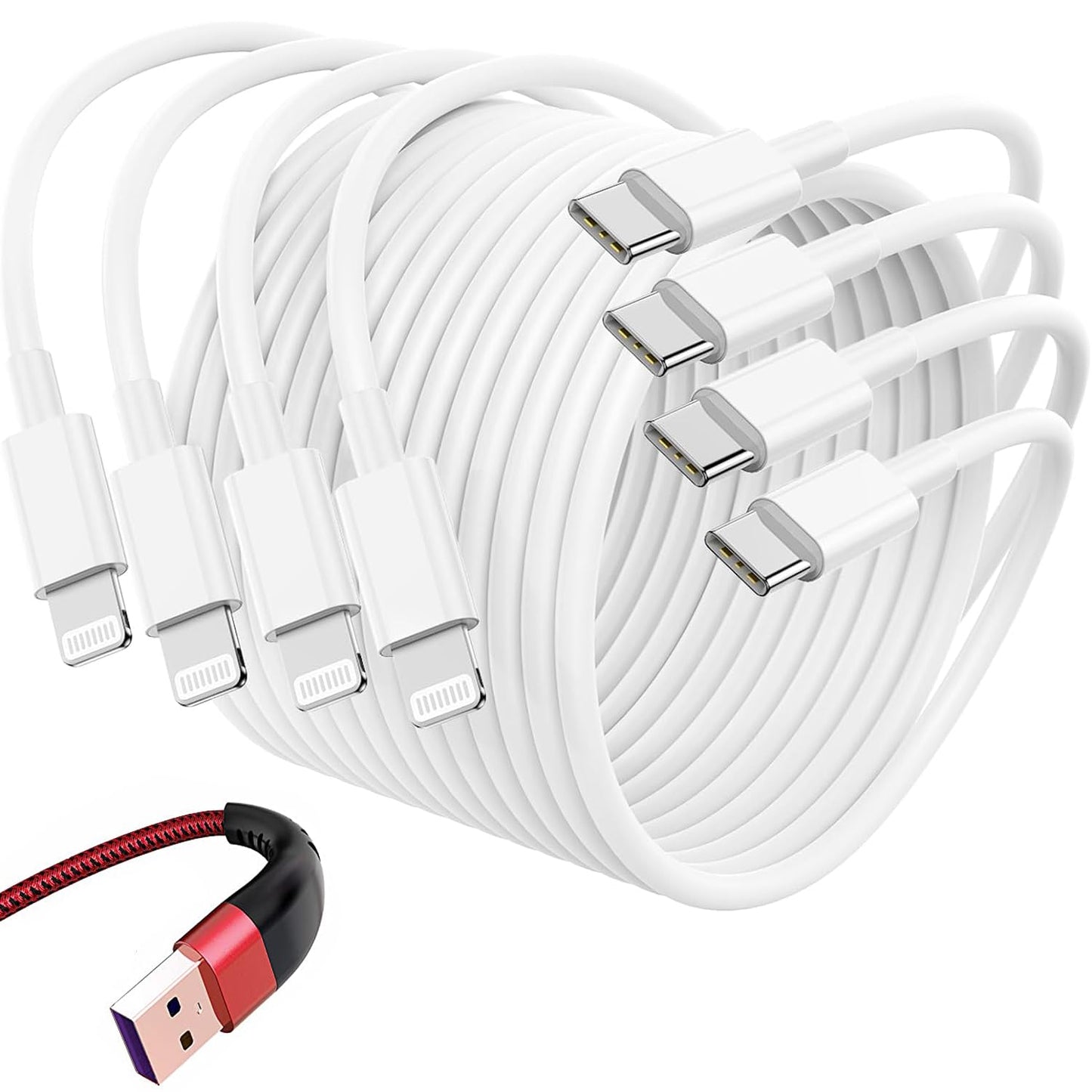 4Pack USB C to Lightning Cable 6FT, Fast Charging Cord for iPhone 14, Replacement for Apple Original Charger Cable for iPhone 14 13 12 11 Pro 11 XS MAX XR 8 7 6s Plus