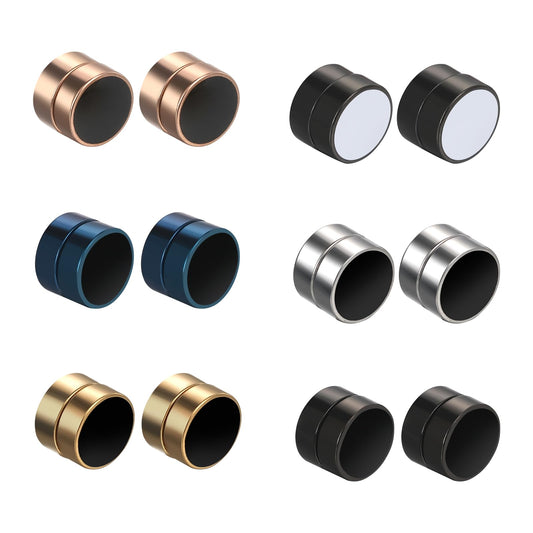 Punk 8mm Magnetic Stud Earrings: 6Paris Stainless Steel Black Blue Non-piercing Clip On Fake Cheater Stud Earrings for Men Women