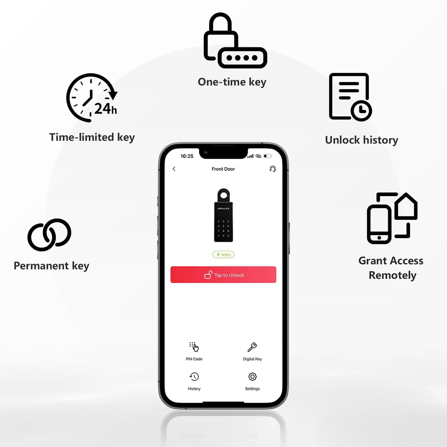 WiFi Lock Box for Outside with Gateway, Remotely Control Smart Key Lock Box, Wireless Lock Box for House Key, Door Handle & Wall Mount Sturdy Alloy Lockbox IP66 Waterproof